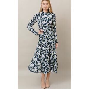 NWT APPARALEL Ruched Long Sleeve Multicolor Midi Dress Size XS